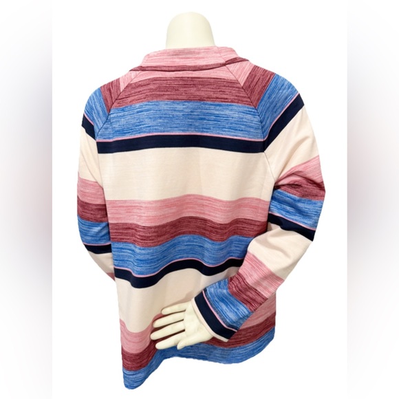 T by Talbots Women’s XL Striped Mock Neck Pullover Top Blue Pink Burgundy Cotton - Picture 3 of 10